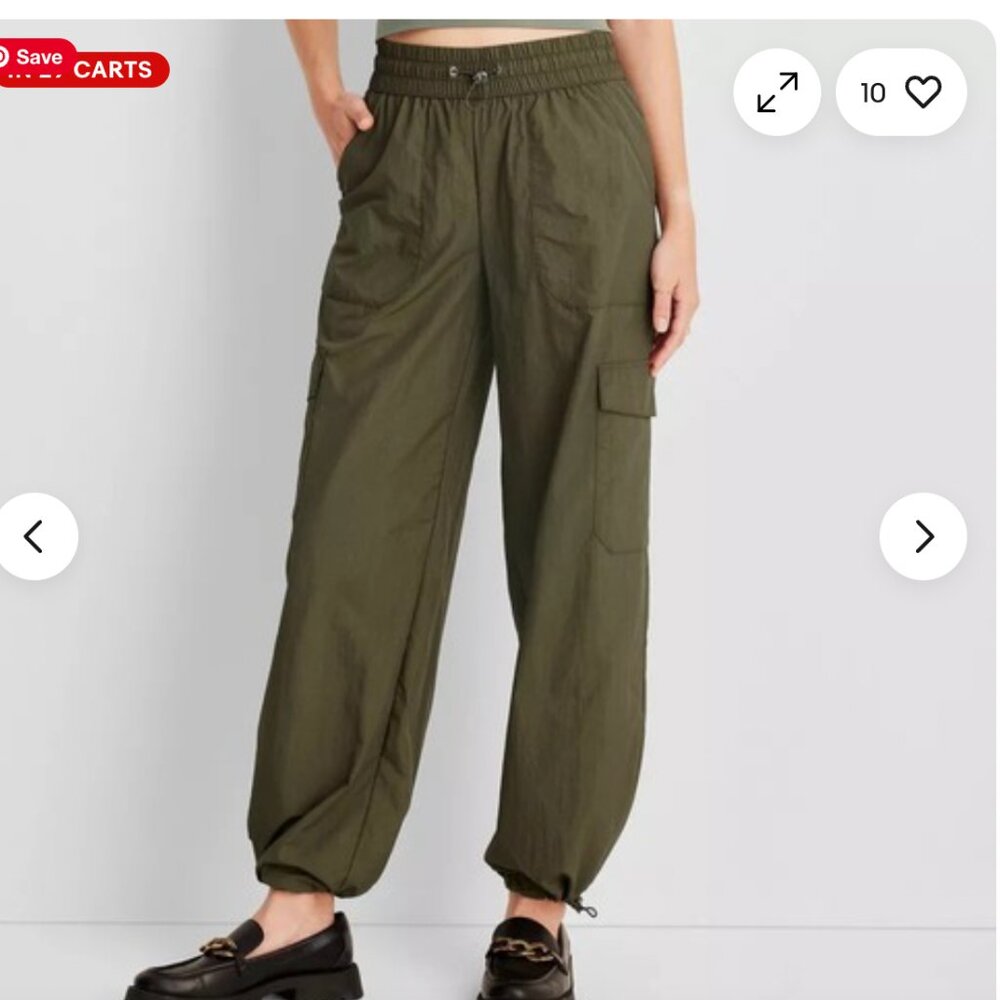 A New Day Dark Green Nylon Cargo Pants Adjustable Hem - women's medium